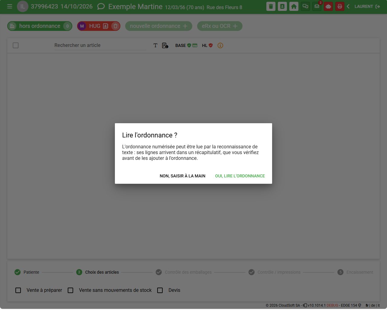 Pendant une vente, une ordonnance numérisée : pharmacie.cloud propose de la lire.